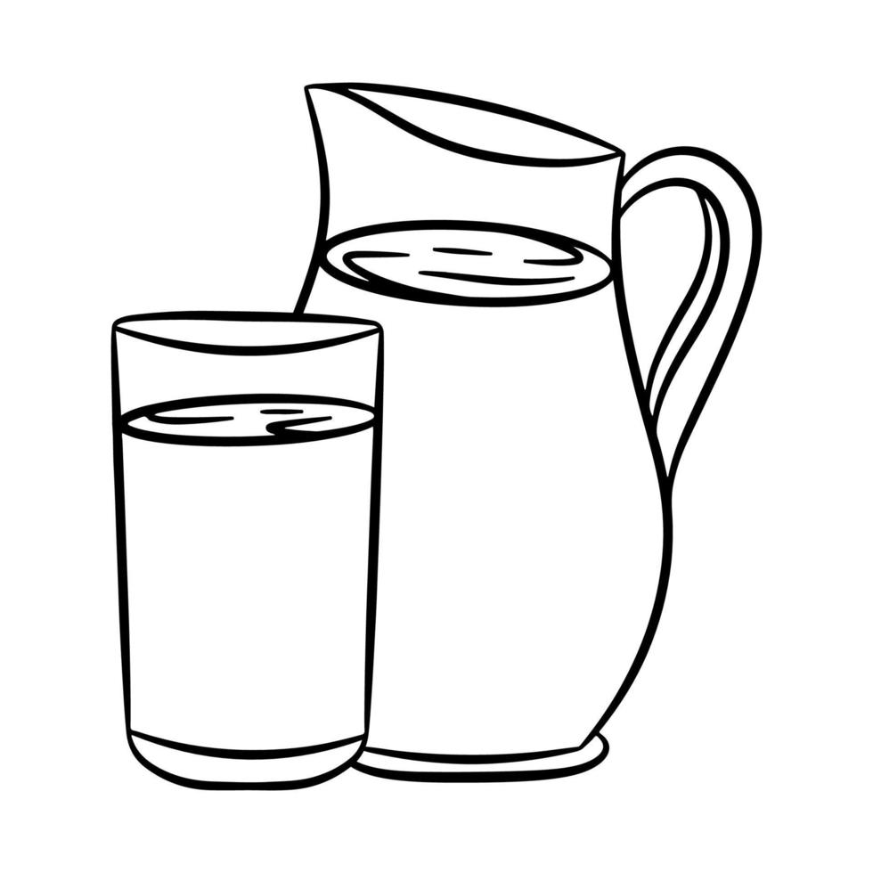 Jug and glass of milk contour vector