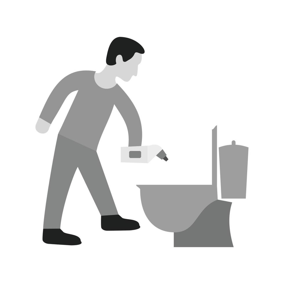 hombre limpieza baño plano escala de grises icono vector