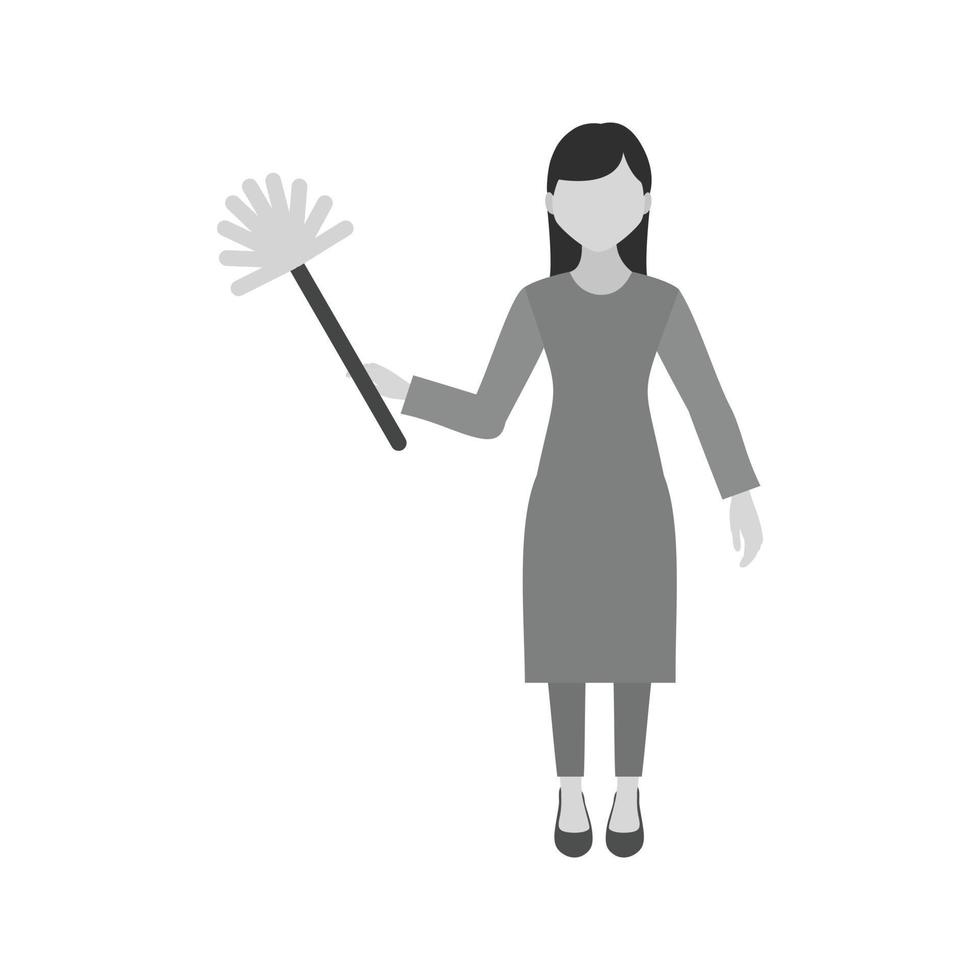 Woman Dusting Flat Greyscale Icon vector