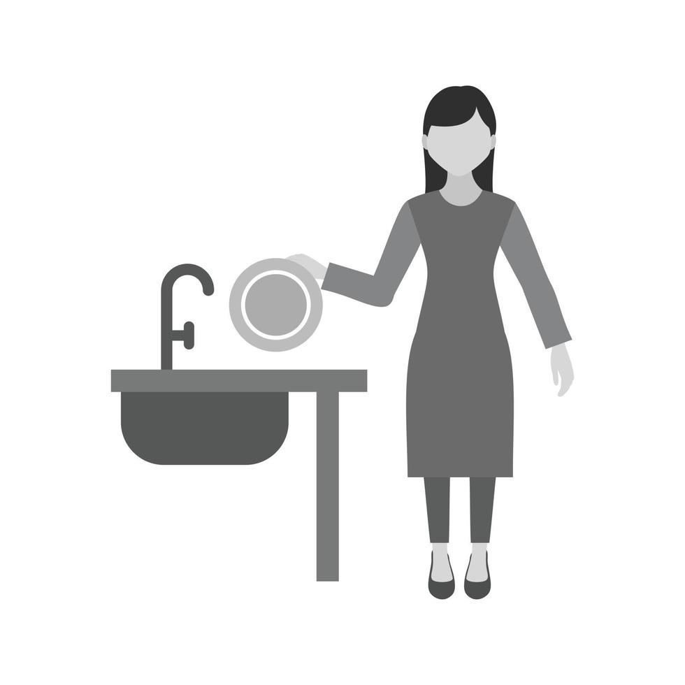Woman Washing Dishes Flat Greyscale Icon vector