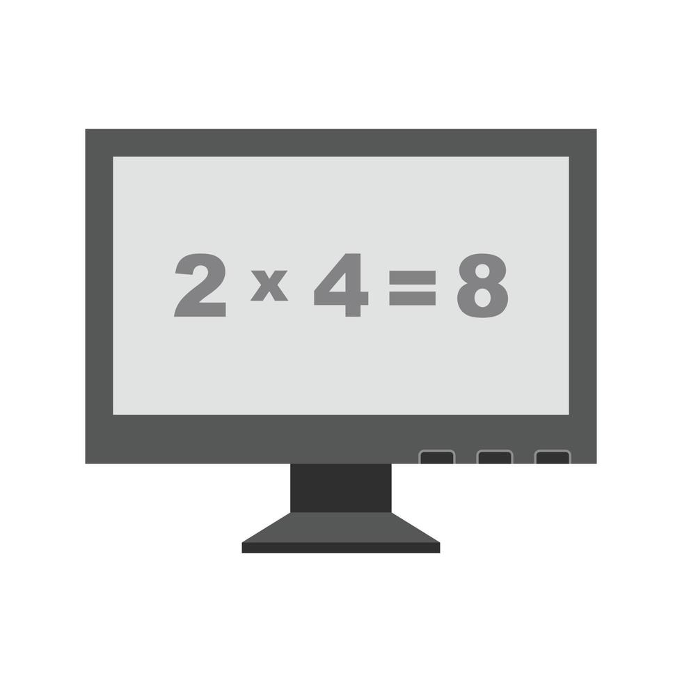 matemáticas en computadora icono de escala de grises plana vector