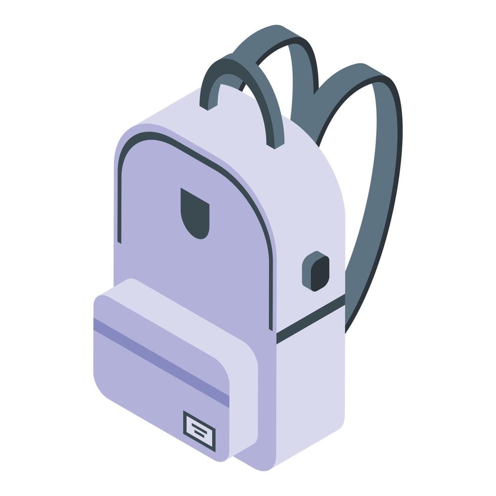 icono de mochila blanca portátil, estilo isométrico vector