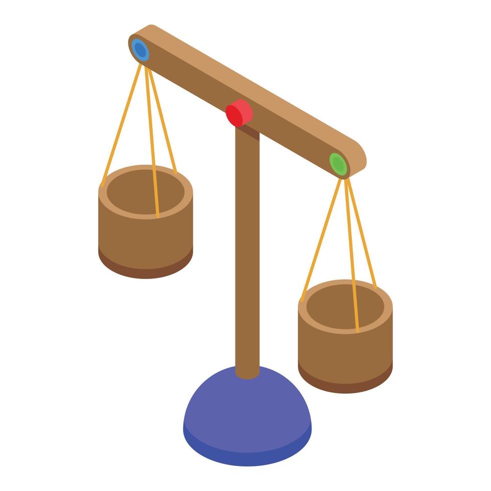 icono de comparación de escalas de madera, estilo isométrico vector