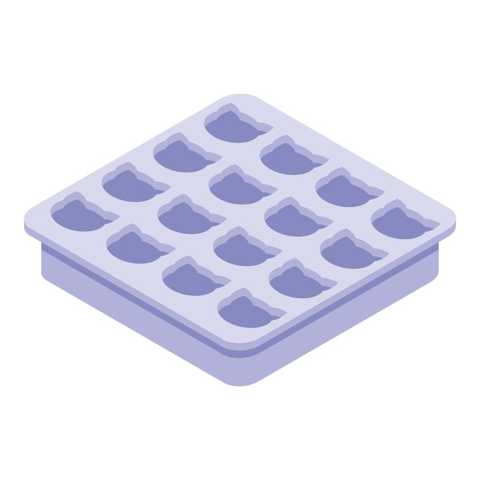 Cat face ice tray icon, isometric style vector