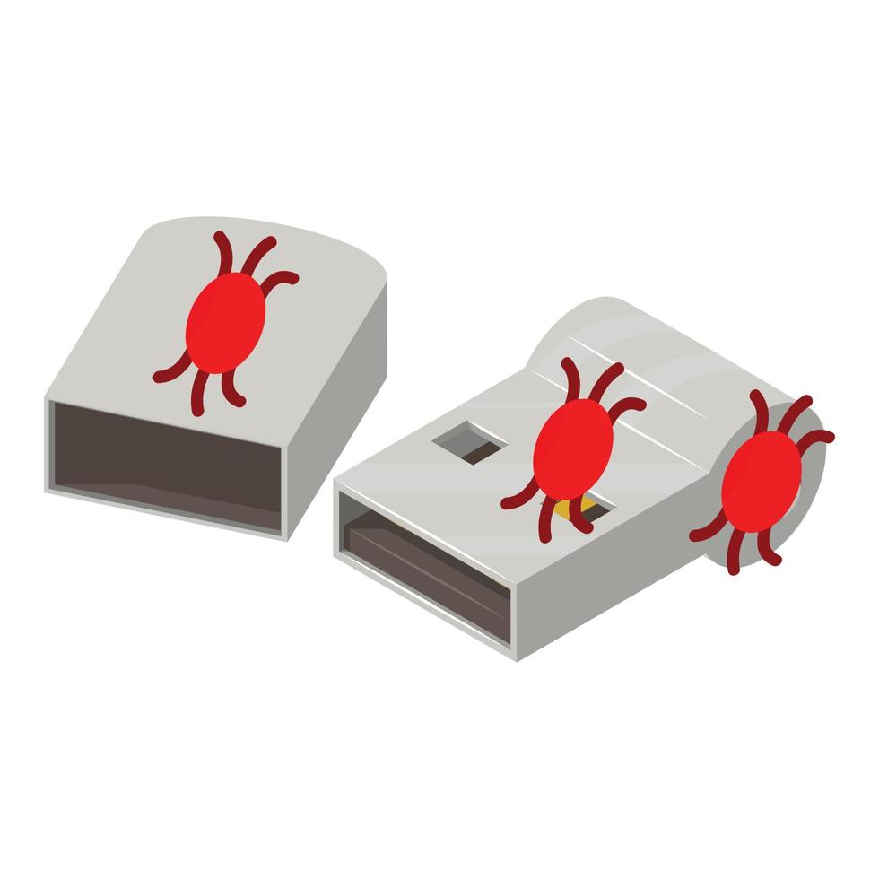 Infected usb icon, isometric style vector