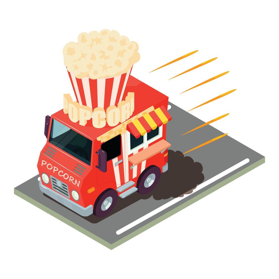 Popcorn delivery icon, isometric style vector