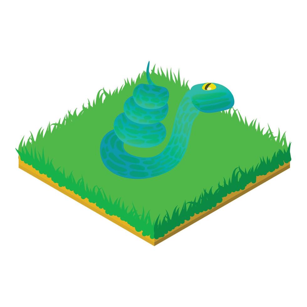 Blue snake icon, isometric style vector