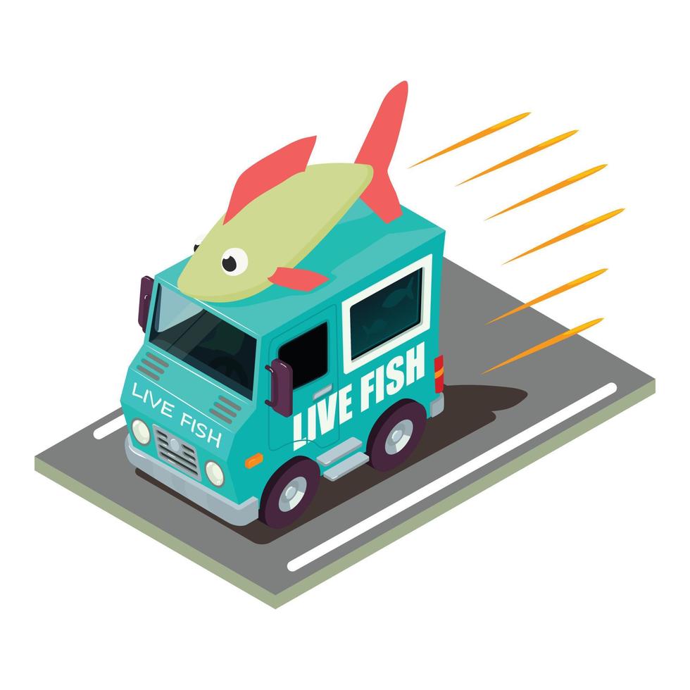 Fish delivery icon, isometric style vector