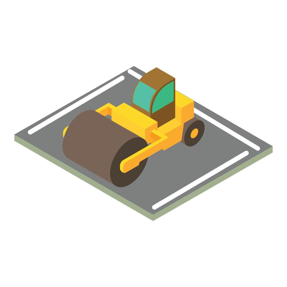 icono de rodillo de camino, estilo isométrico vector