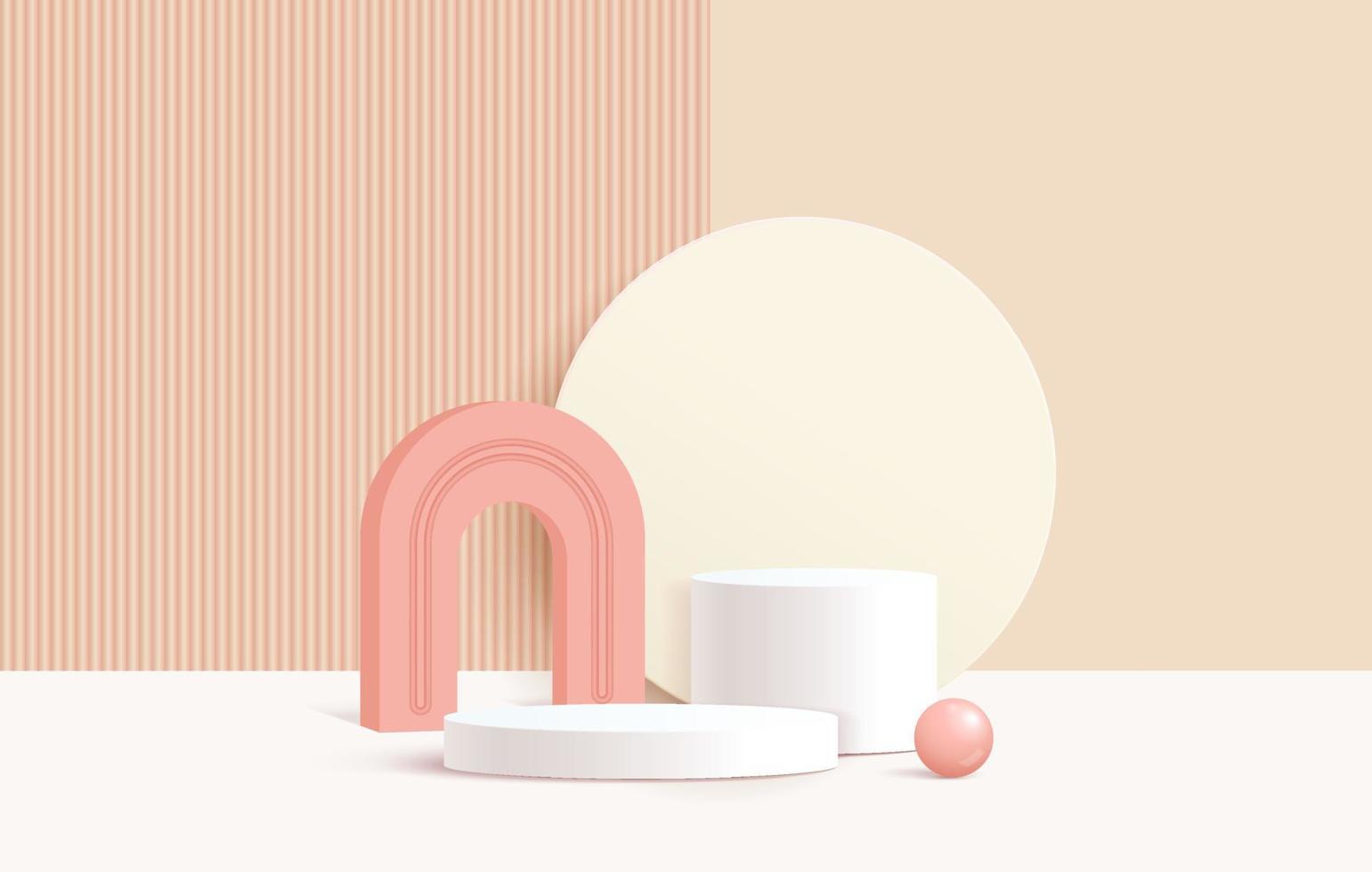 Abstract 3d white cylinder pedestal podium with pastel wall scene and circle backdrop, scene for advertising vector