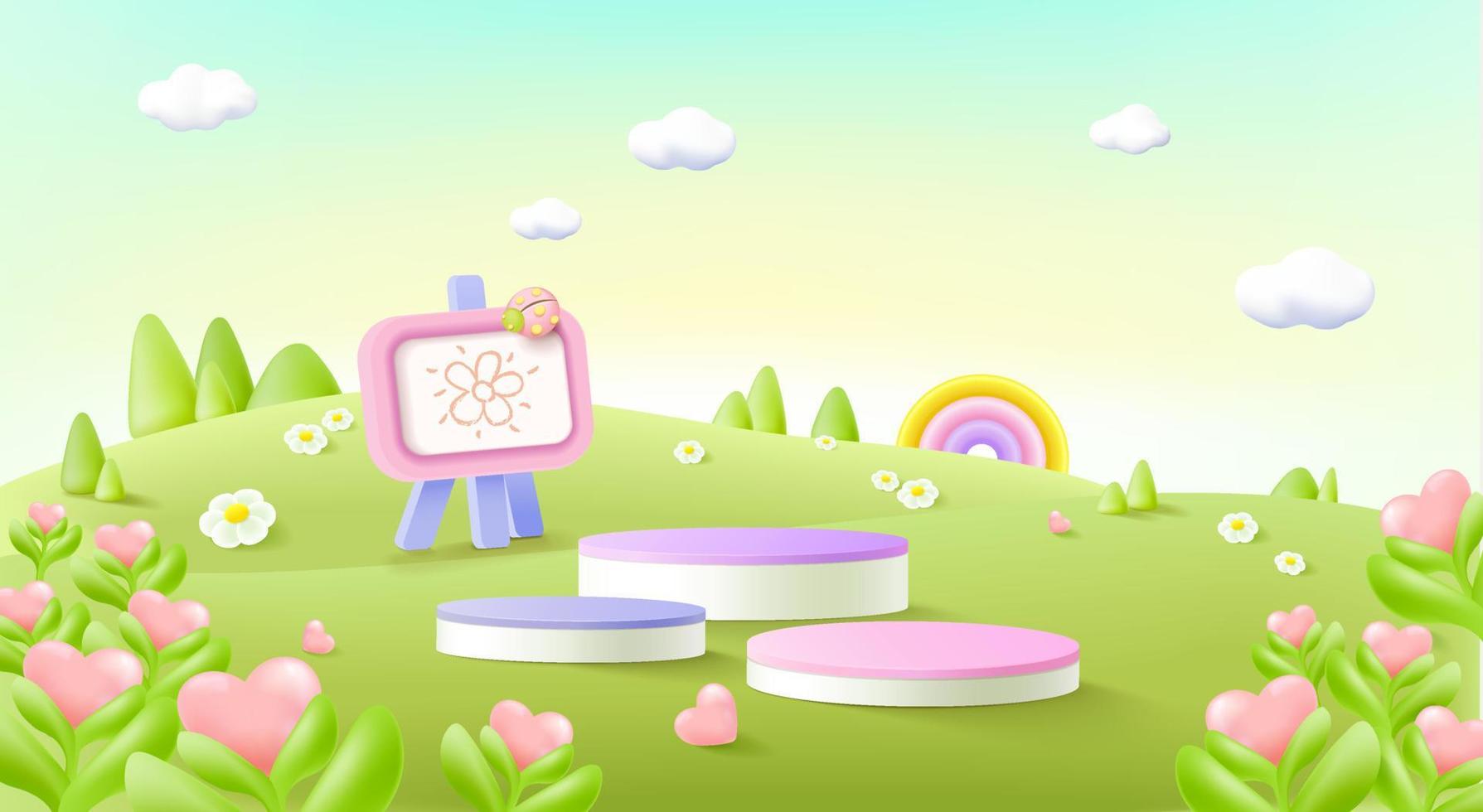 Podium empty display scene presentation for kids or baby product placement 3d background vector