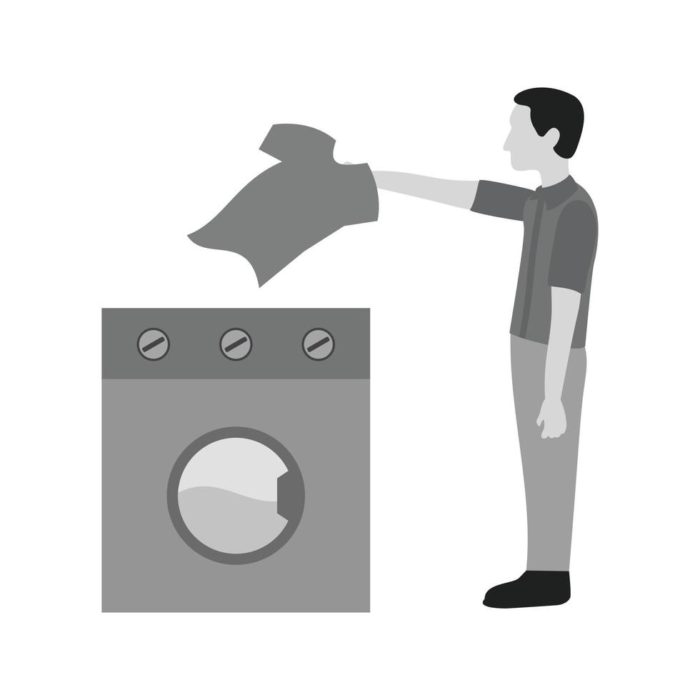 Man Doing Laundry Flat Greyscale Icon vector