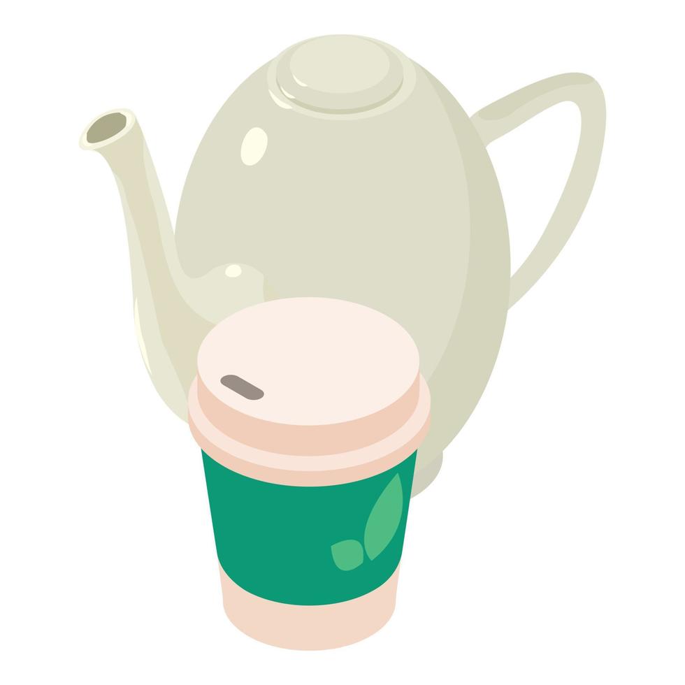 icono de té verde, estilo isométrico vector