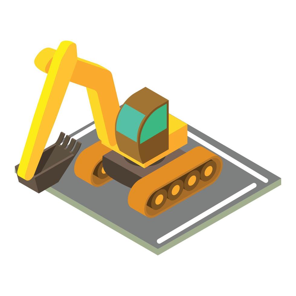 icono de excavadora sobre orugas, estilo isométrico vector