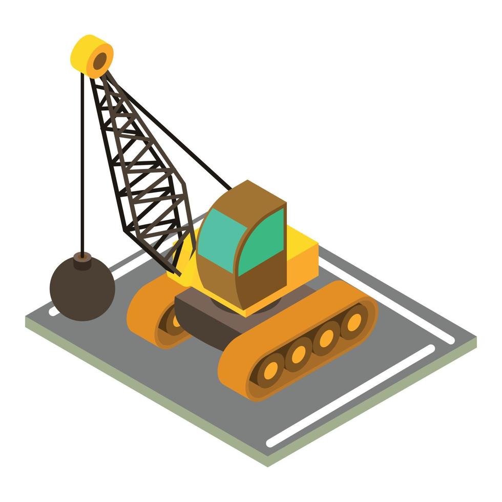 Demolition crane icon, isometric style vector