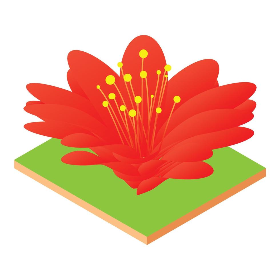 Red flower icon, isometric style vector