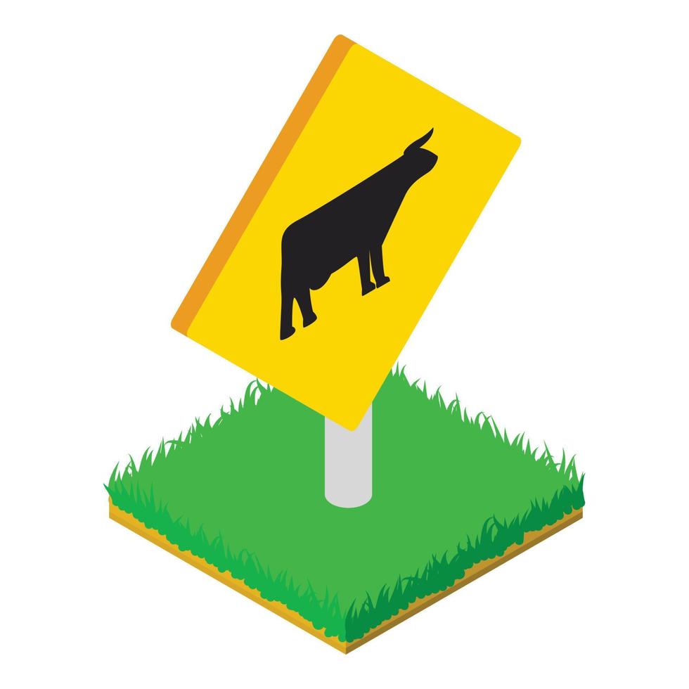 Cattle warning icon, isometric style vector