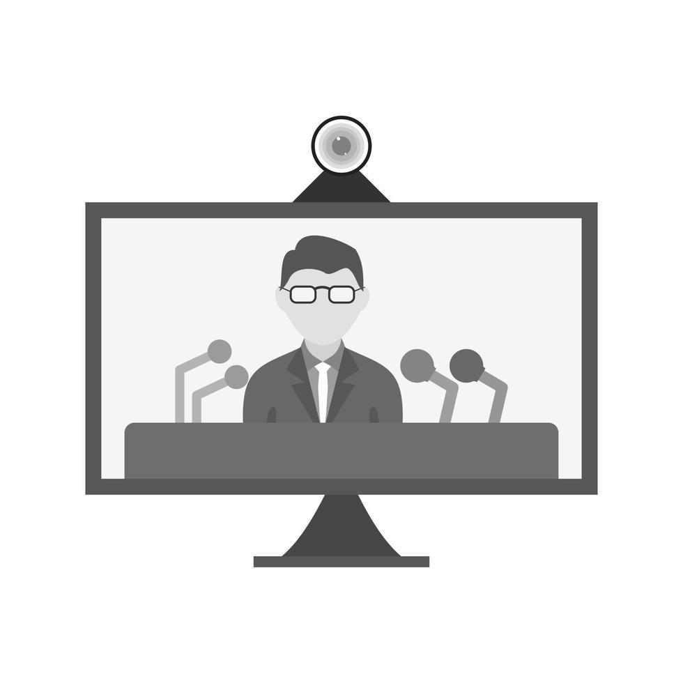 Online Press Conference Flat Greyscale Icon vector