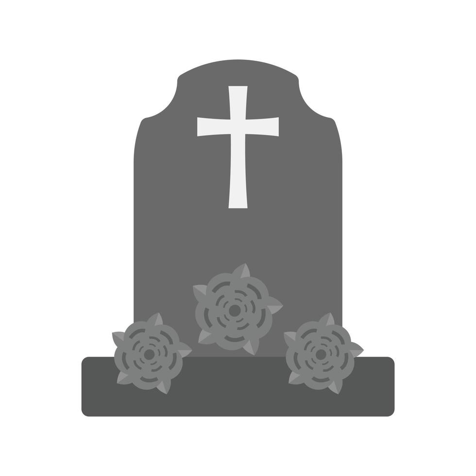 Grave with Flowers Flat Greyscale Icon vector