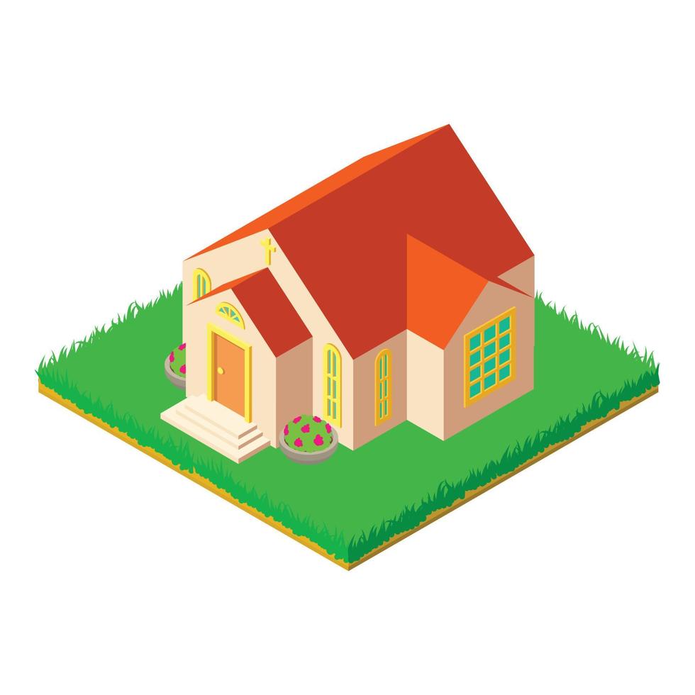 Village church icon, isometric style vector