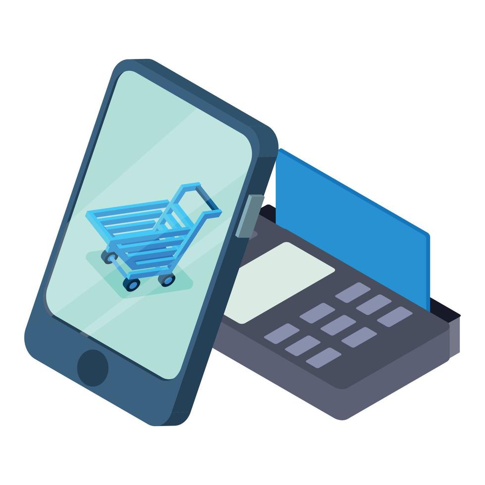 Mobile pay icon, isometric style vector