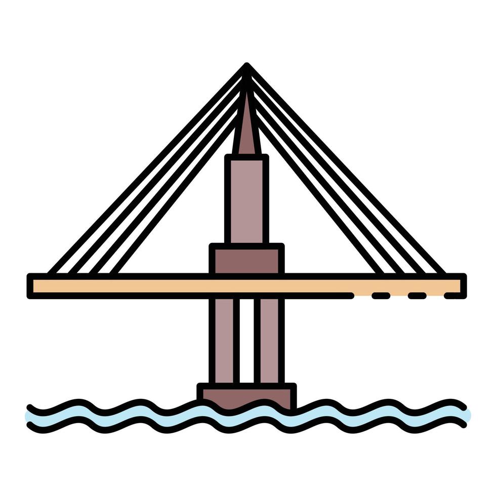 vector de contorno de color de icono de puente de cable