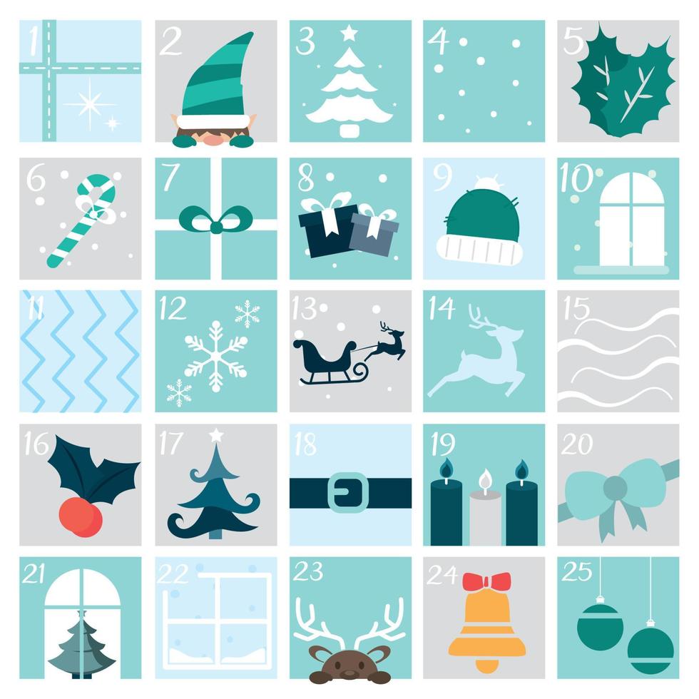 Calendario de adviento de navidad con objetos tradicionales ilustración vectorial vector