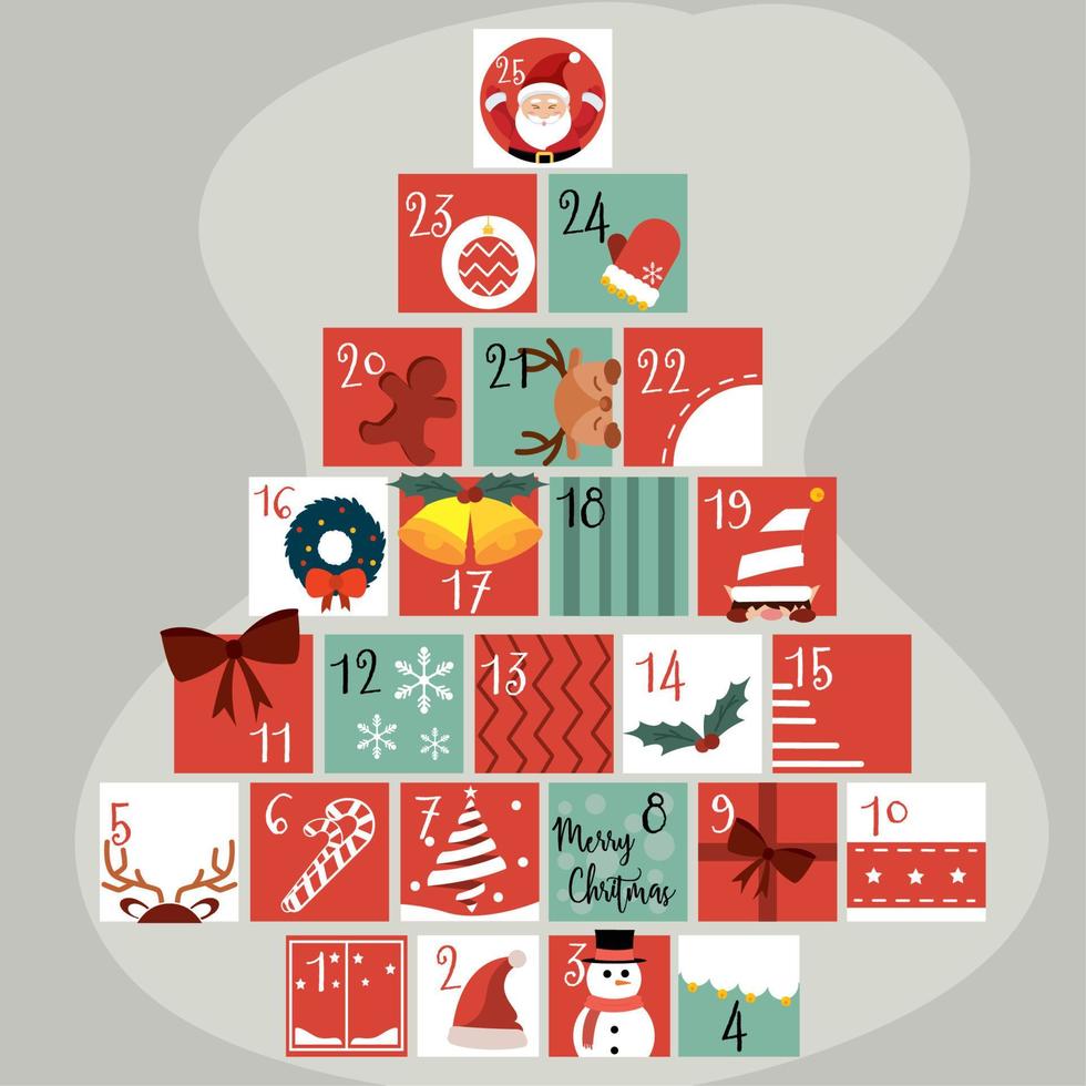 Calendario de adviento de navidad con regalos de colores envueltos ilustración vectorial vector