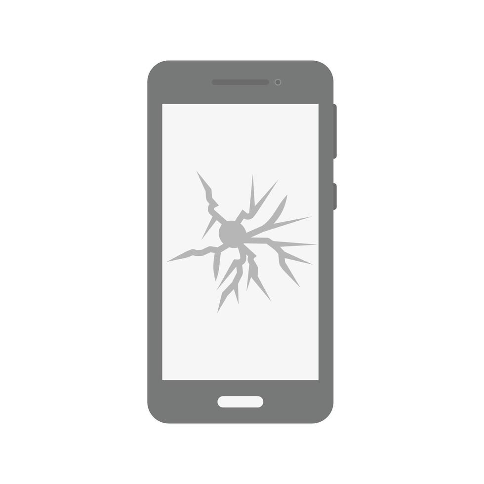 icono de escala de grises plana de teléfono celular roto vector