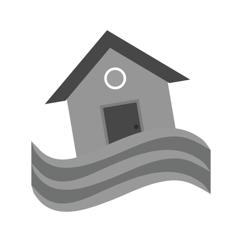 House in Flood Flat Greyscale Icon vector