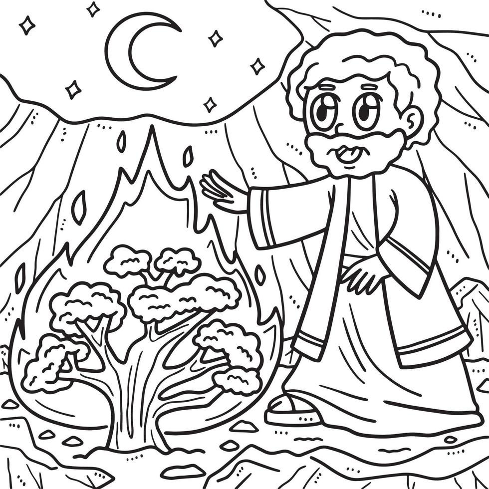 Christian Moses and the Burning Bush Coloring Page vector