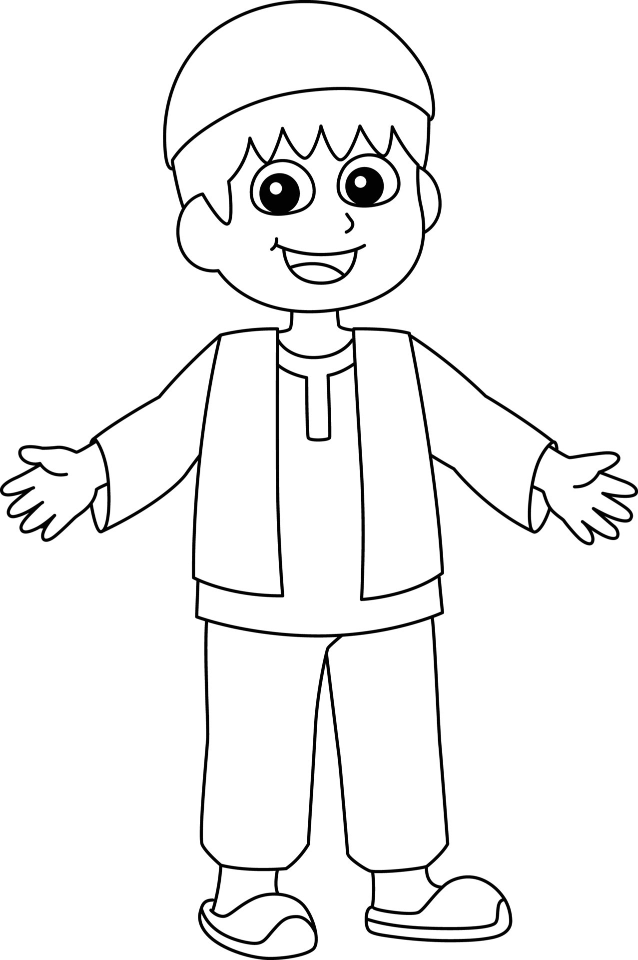 Ramadan Happy Muslim Boy Isolated Coloring Page 15656265 Vector Art At