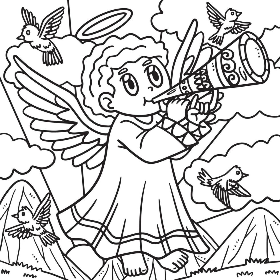 Christian Angel Blowing the Trumpet Coloring Page vector