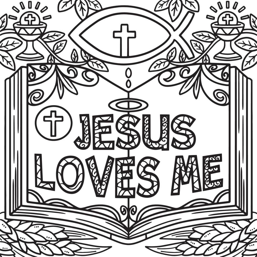 Christian Jesus Loves Me Coloring Page for Kids vector