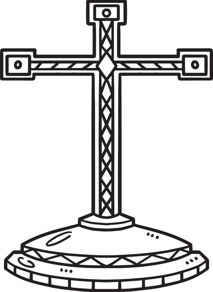 Christian Altar Cross Isolated Coloring Page vector