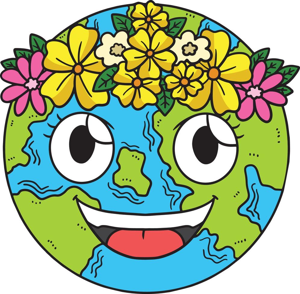 Earth Day with Flower Crown Cartoon Clipart vector