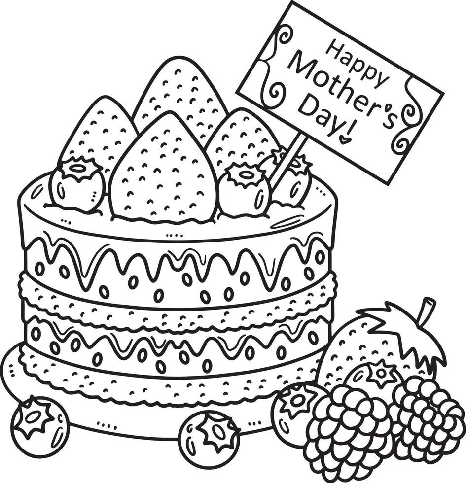 Mothers Day Cake Isolated Coloring Page for Kids vector