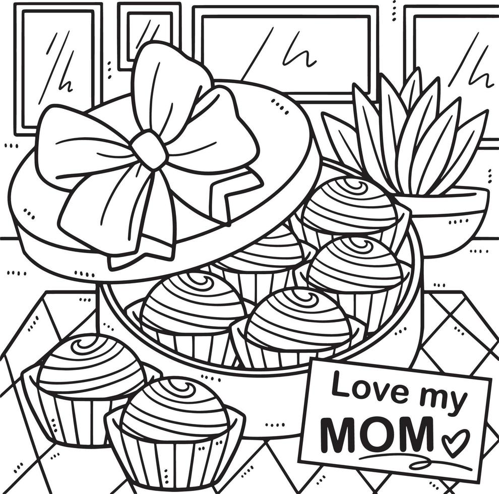 Mothers Day Box of Chocolates Coloring Page 15656371 Vector Art at Vecteezy