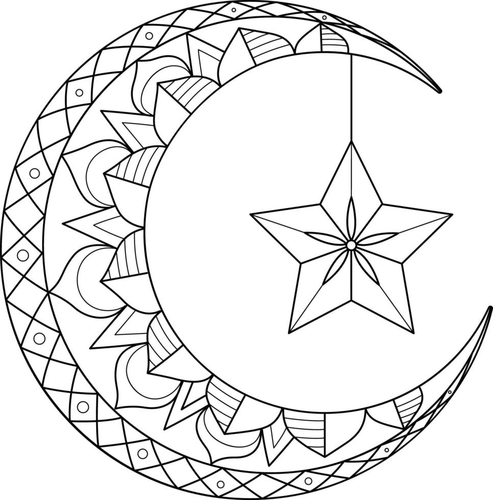 Ramadan Crescent Moon with Star Isolated Coloring vector