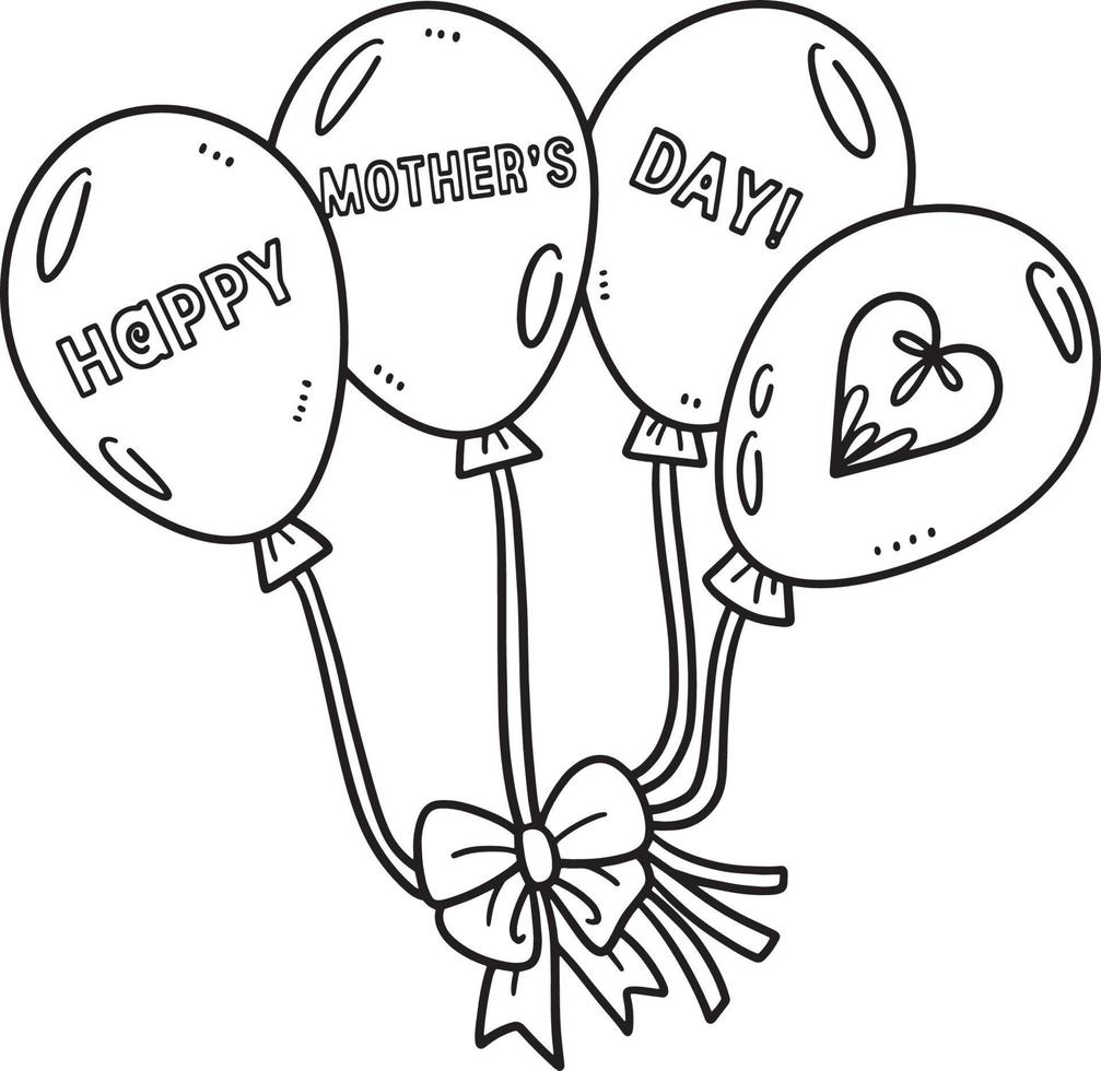 Happy Mothers Day Balloons Isolated Coloring Page vector