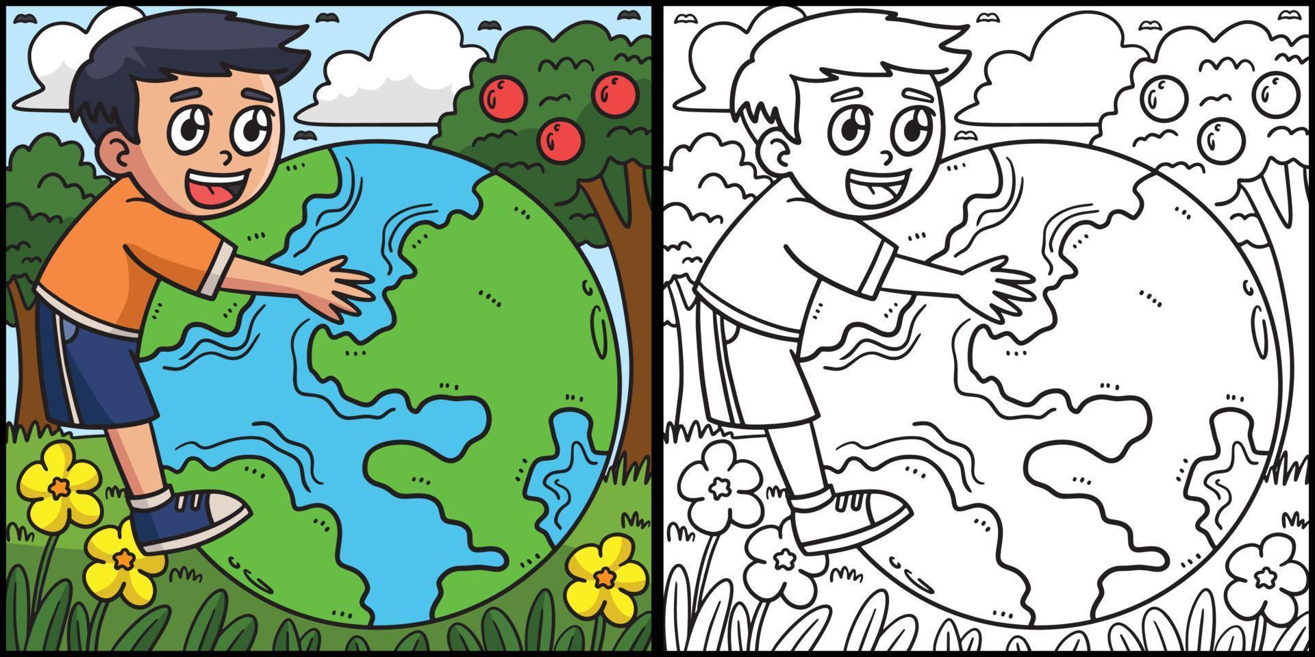 Earth Day Child Embracing Earth Illustration vector
