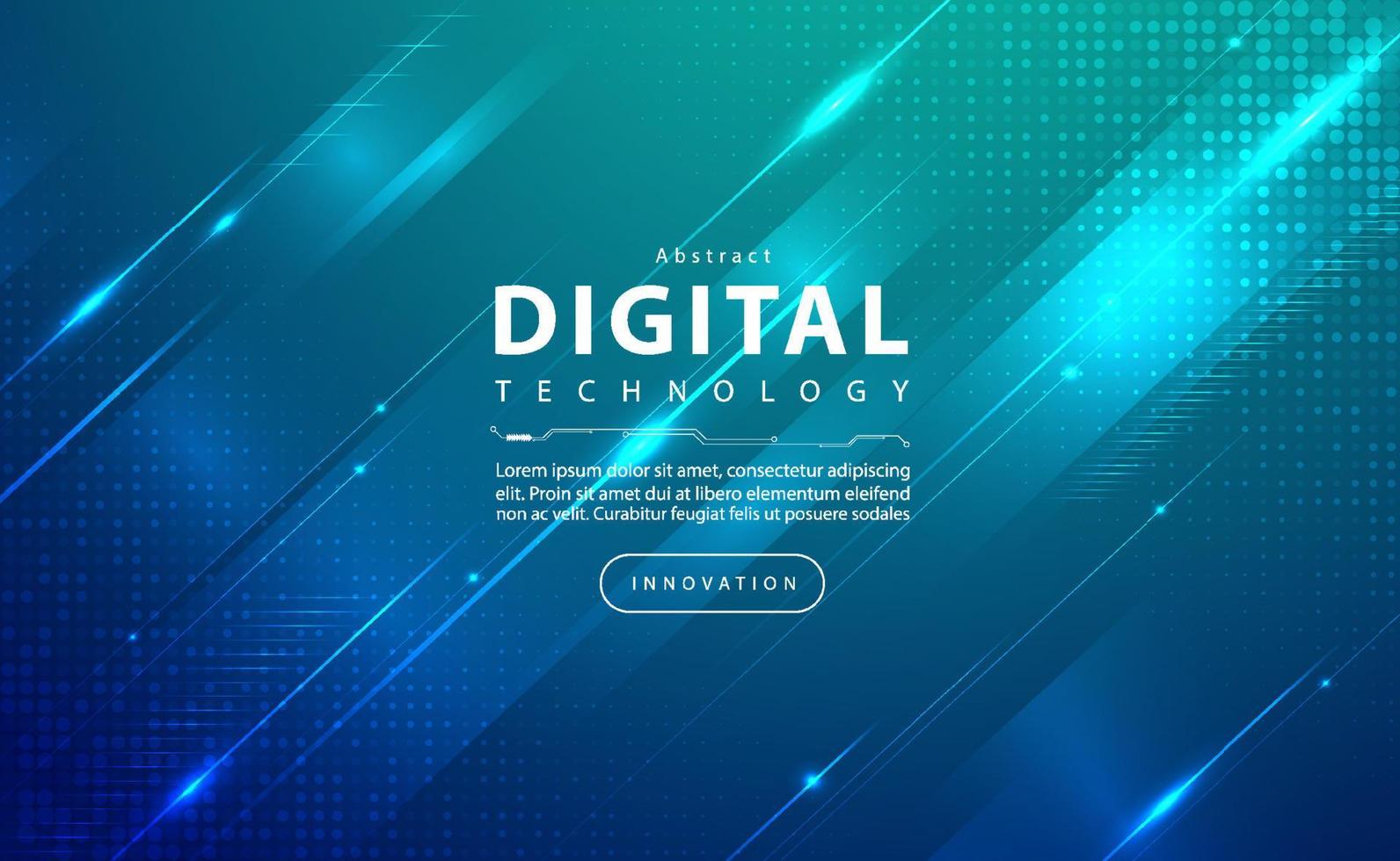 Digital technology banner blue green background concept, cyber technology light effect, abstract tech, innovation future data, internet network, Ai big data, lines dots connection, illustration vector