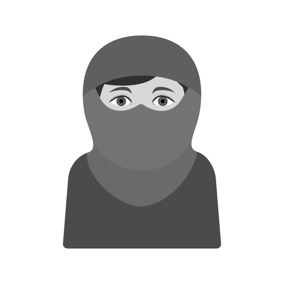 mujer con niqab icono plano en escala de grises vector