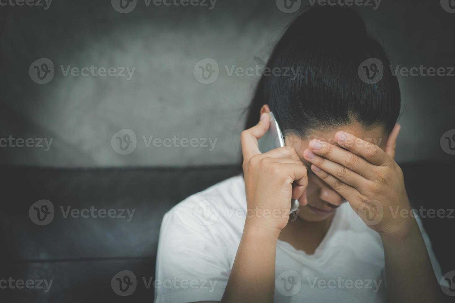 Woman sad, broke up with boyfriend, unemployed, disappointed photo