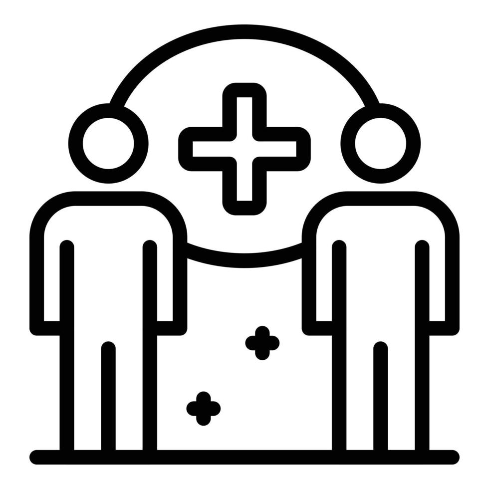 Two people medical cross icon, outline style vector