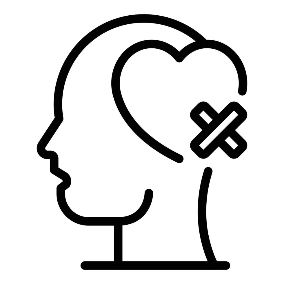 Head heart with band aid icon, outline style vector