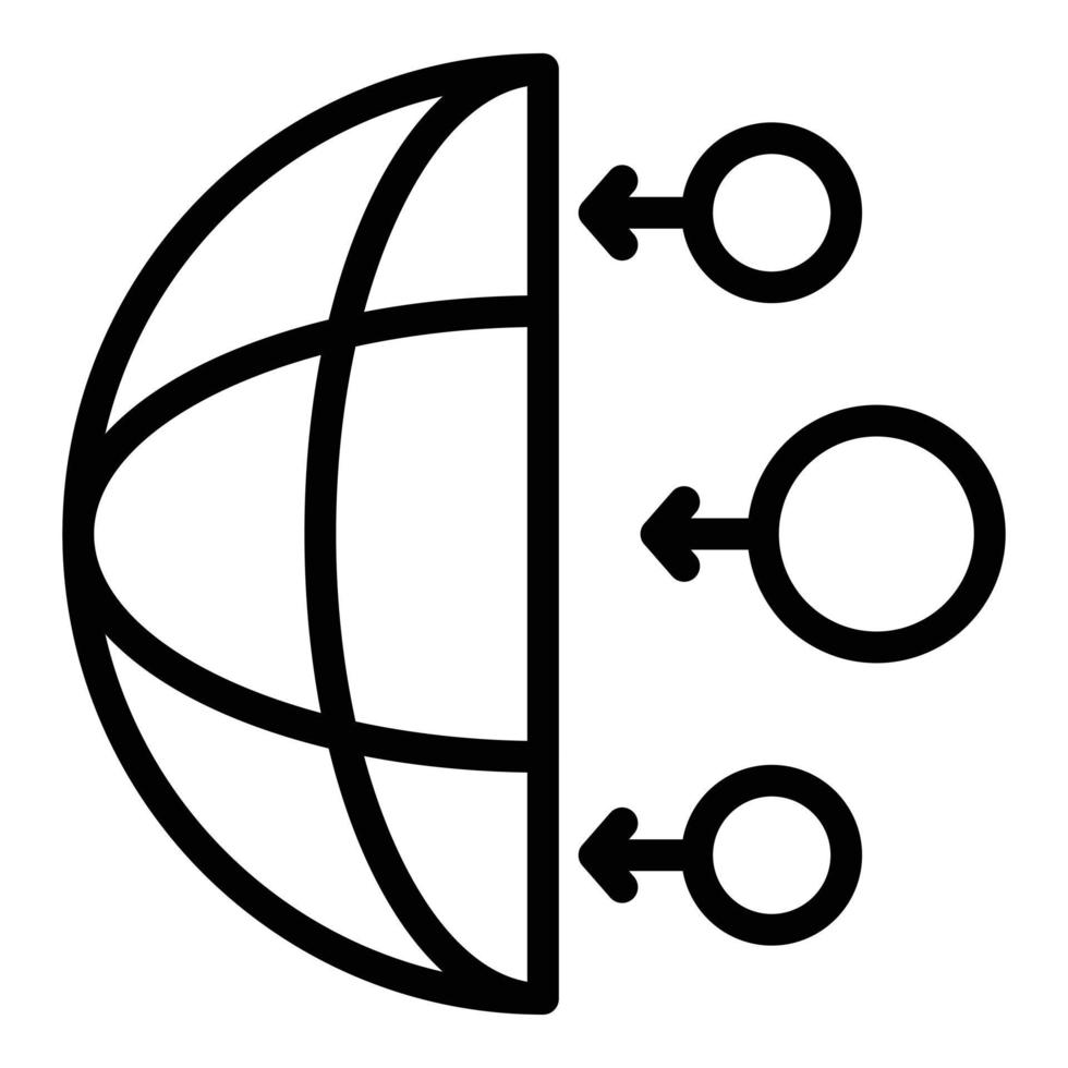 Three circles point half globe icon, outline style vector