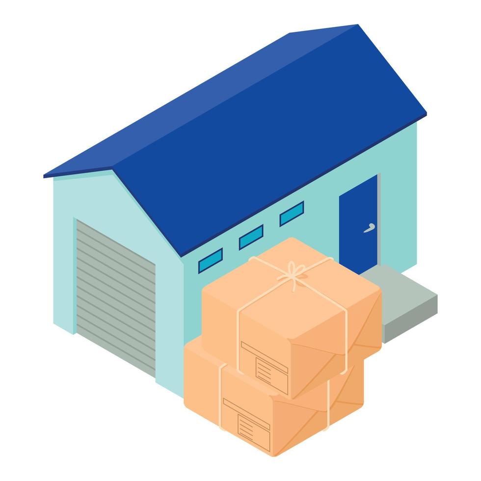 Warehouse building icon, isometric style vector