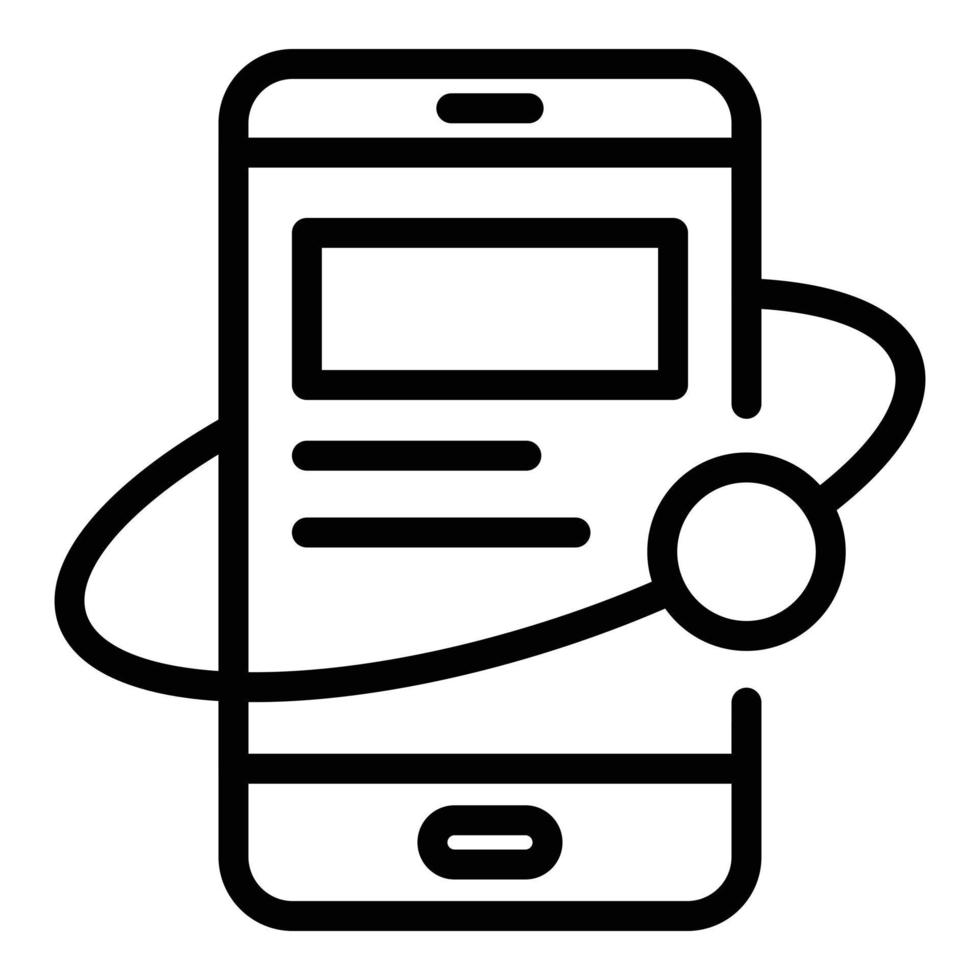 Ball around smartphone icon, outline style vector