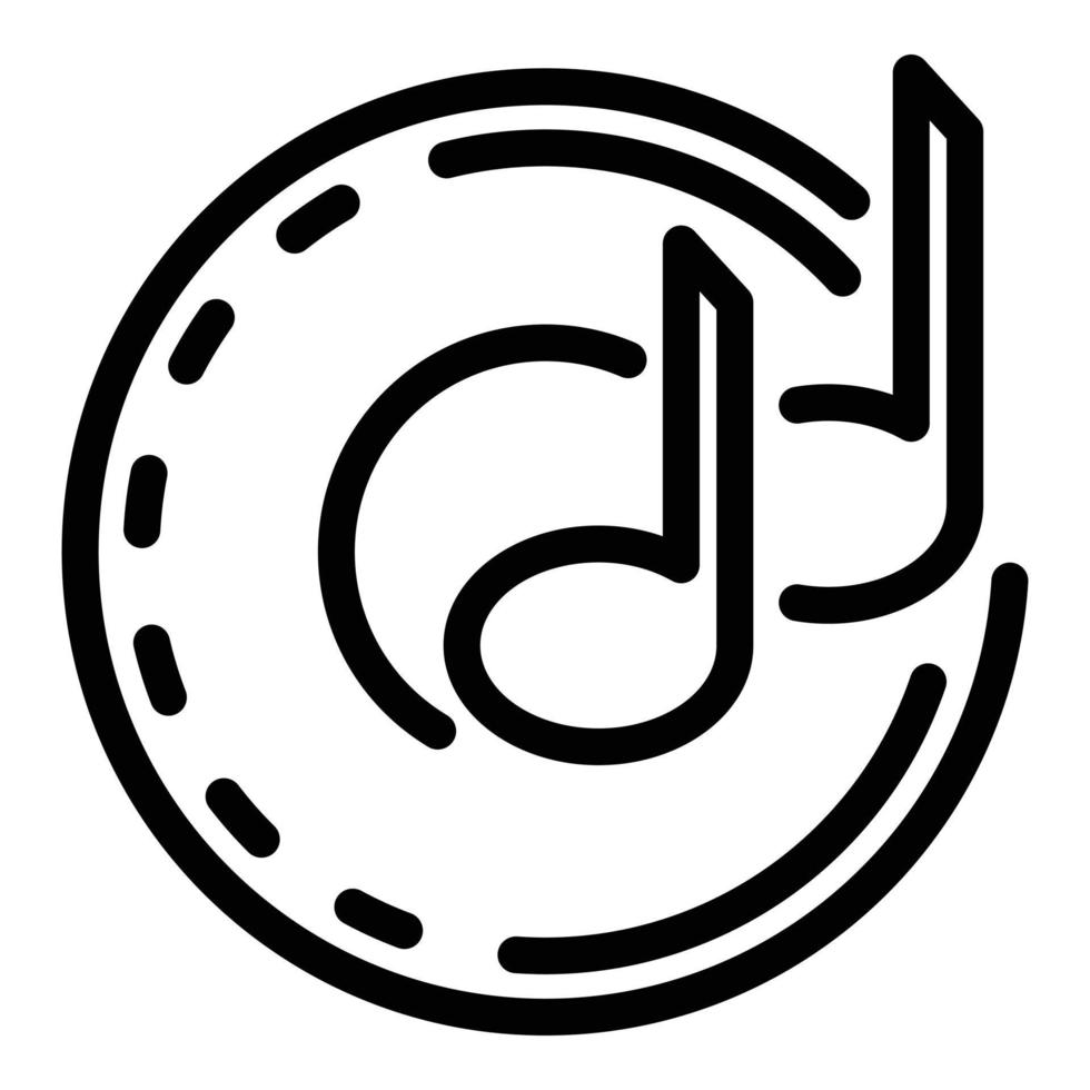 notas musicales en un icono de círculo, estilo de esquema vector